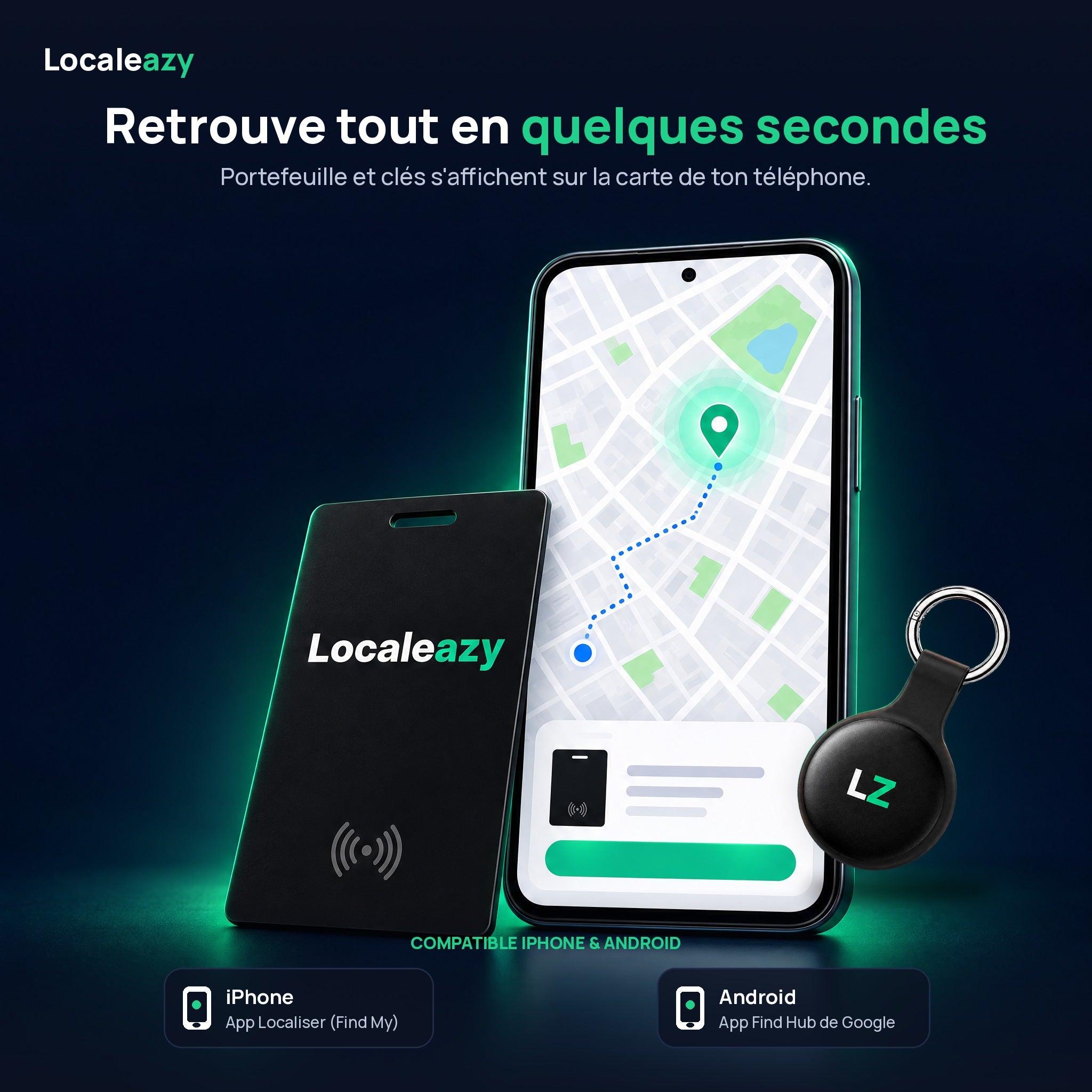 Localiser la carte et le porte-clés depuis le téléphone